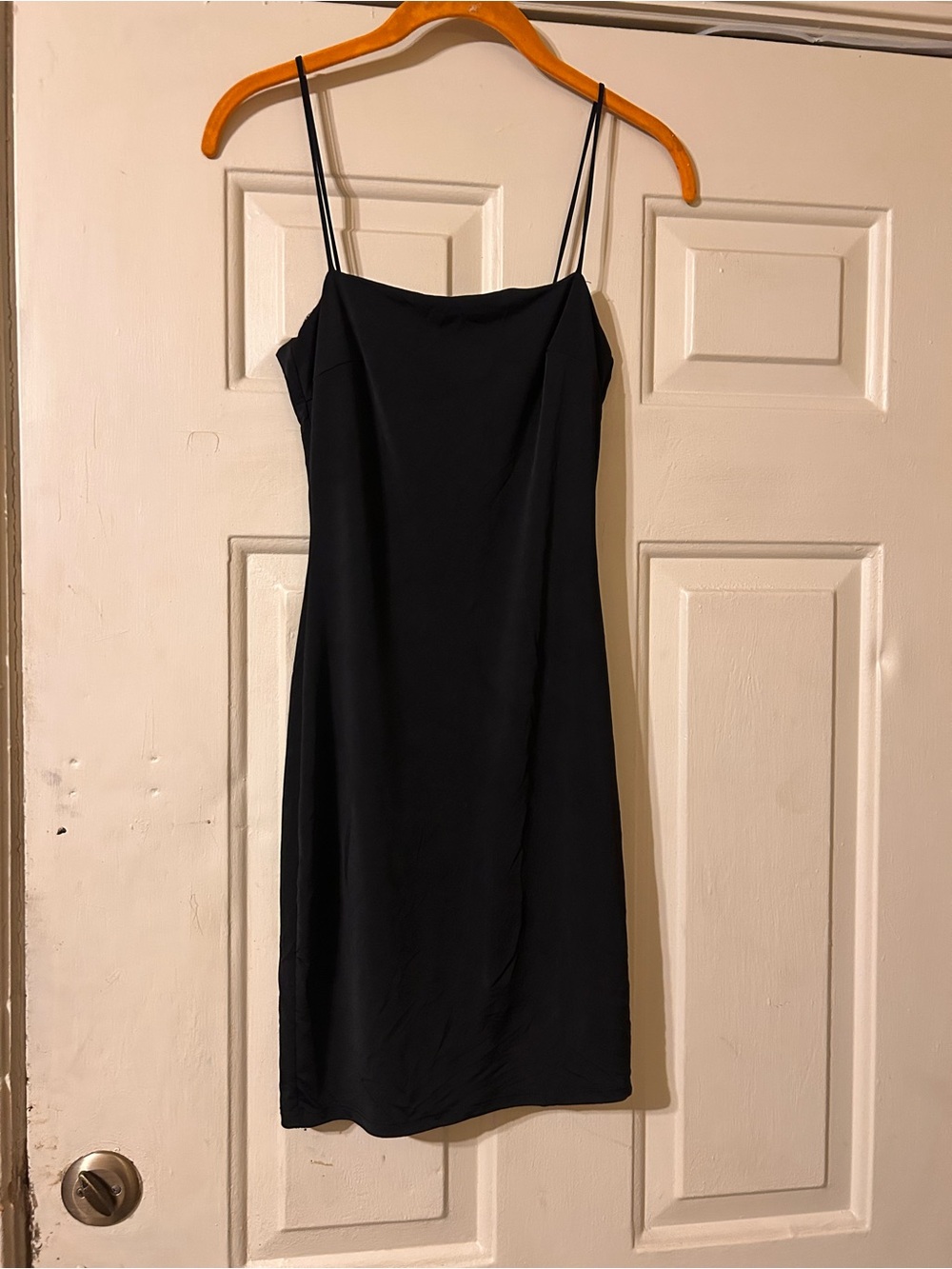 Windsor Black Mini Slip Dress with Double Spaghetti Straps
